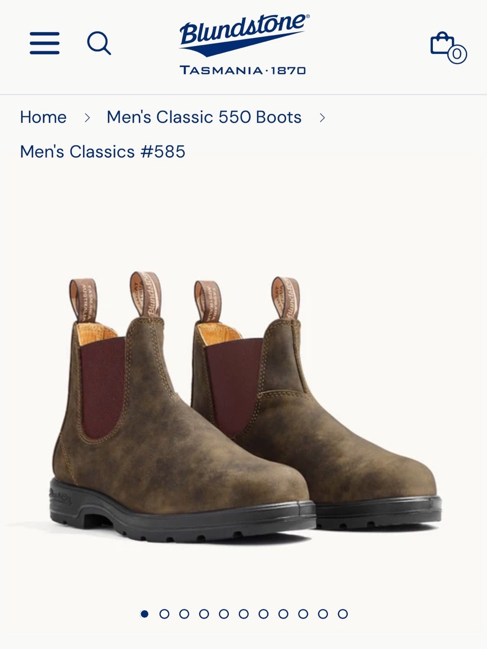 New Blundstone Men’s Classics #585 Rustic Brown Leather Boots size 12